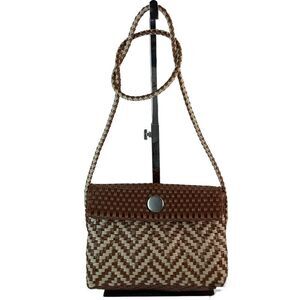 Oaxaca Mexico Hand Woven Plastic Cross Body Bag/Wristlet Brown/Tan